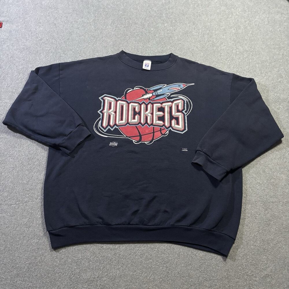 VTG 90s Houston Rockets Crewneck Sweatshirt Logo 7 Navy Men’s 2XL Angry Rocket
